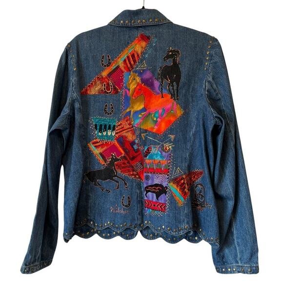 Montanaco Jackets & Blazers - Montanaco Women’s Western Horse Themed Embellished Denim Jacket‎ - L
